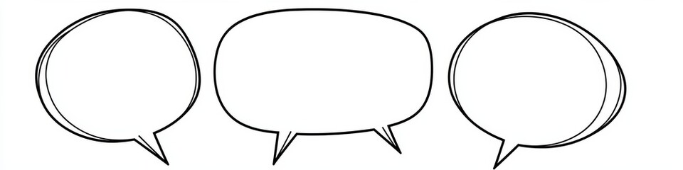 Three empty speech bubbles on a white background for creative communication designs.
