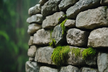 Moss-covered stones create a natural rustic texture