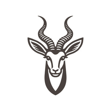 Springbok antelope . Monochrome black and white emblem, logo, icon. isolated vector illustration