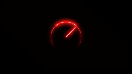  clock icon countdown 24 hour day fast speed neon glowing red color 4k illustration. Black background new analog clock icon 4k illustration. 