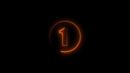 one seconds countdown neon glowing orange color 4k illustration on black background. loading orange color 4k illustration.