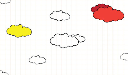 Drawing clouds on School notebook  background. Vector eps10