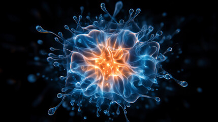 Artistic illustration of tissue cells in complex biological networks