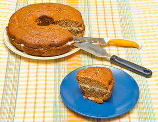 Homemade cake on plate.