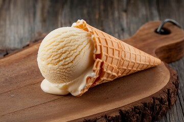 A photo of an ice cream cone with multiple scoops of ice cream