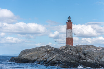 Les Eclaireurs lighthouse on rocky island in Beagle Channel, Ushuaia