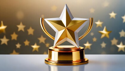 Gold Five Star Rating Trophy Success Award Symbol A Stunning D Representation of Achievement and Excellence in Performance, Recognizing Outstanding Accomplishments and Dedication to Quality.