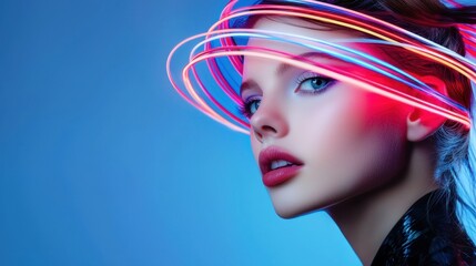 Fototapeta premium A woman with a neon colored hat on her head