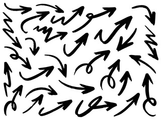 Hand drawn arrows collection Set simple flat arrows isolated on white background. Arrow mark icons and arrow paint. Stock vector. EPS10.