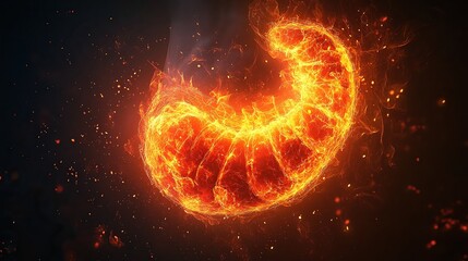 Fototapeta premium Fiery orange crescent glowing with energy and intensity, symbolizing transformation and passion.