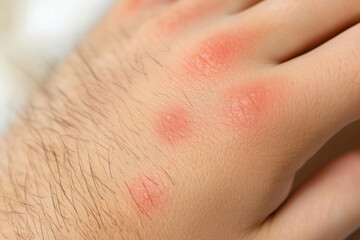 hand with red bumps on it. The hand is hairy