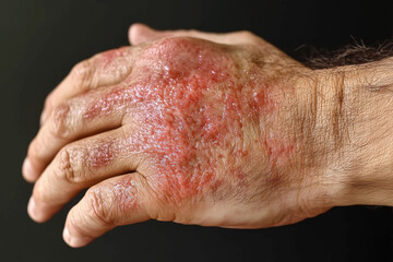 Fototapeta premium hand with a rash on it. The rash is red and itchy. The hand is covered in red bumps