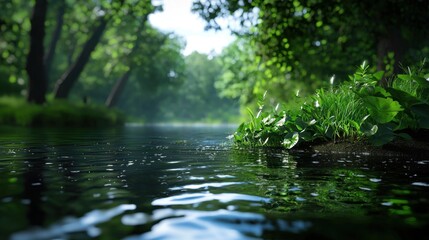 Naklejka premium The water is calm and the plant adds a touch of nature to the scene