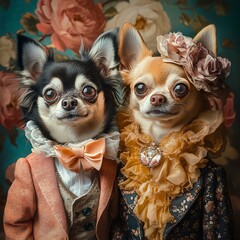 Elegant Chihuahuas in Vintage Attire