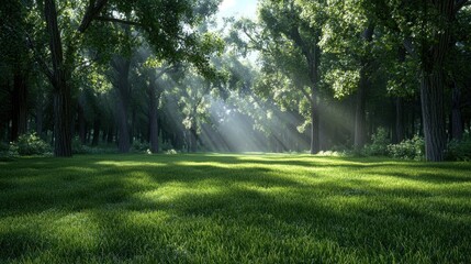 Obraz premium A lush green field with trees in the background
