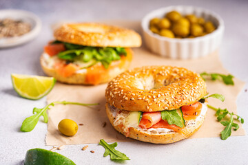 Bagel sandwich with salmon
