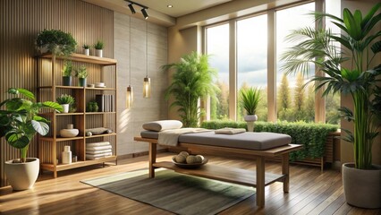 Fototapeta premium Escape to our calming spa; a modern massage haven with relaxing ambiance and zen design.