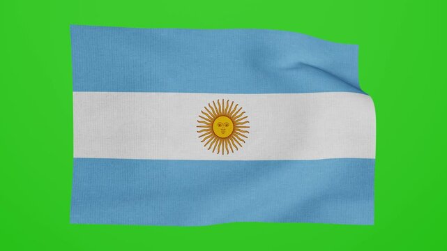 Flag of Argentina. Argentina flag waving in the wind isolated on green background or chroma key. National symbol of Argentina country with realistic fabric texture. Argentina flag premium quality