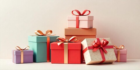 Obraz premium Stacked Gift Boxes with Festive Ribbons