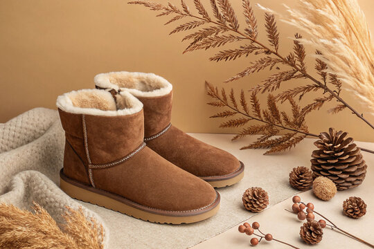 ugg boots on brown background