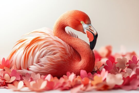 Poetic flamingo Valentine image featuring love leaves, symbolizing connection and tenderness.