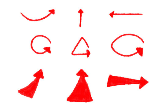 Set of red pencil arrows on a transparent background for photos, videos, video covers, books