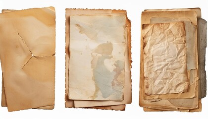 Old Worn Paper Sheets Isolated on Transparent Background Perfect for Vintage Designs, Textures, and Backgrounds in Graphic Projects and Creative Works