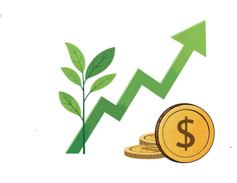 green arrow, coins, plant growing upwards clip art preview
