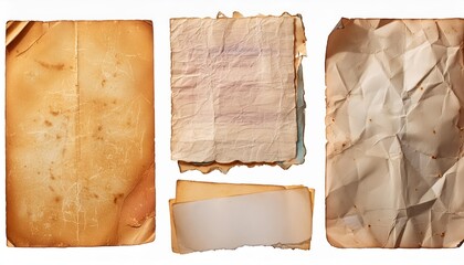 Old Worn Paper Sheets Isolated on Transparent Background Vintage Textures for Creative Projects and Backgrounds
