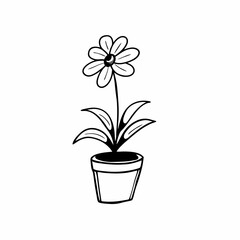 Simple potted flower in black and white line art