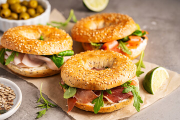 Variety of Bagel sandwiches
