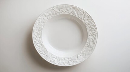 Empty vintage porcelain plate cutout Textured white dish with a floral pattern isolated on a white background Beautiful tableware crockery for food design Crockery concept Front view : Generative AI