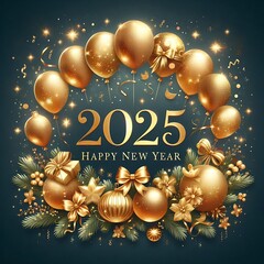 Golden Balloons Ornaments and Twenties Twenty Five Happy New Year
