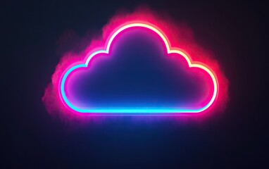 A vibrant neon cloud design featuring pink and blue lights against a dark background, symbolizing digital storage and connectivity.