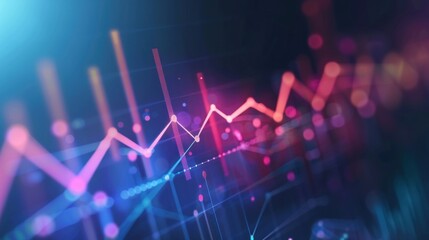 Fototapeta premium Colorful lines and dots forming a graph are representing big data analysis, market trend fluctuation, and financial investment performance in a technological and futuristic way
