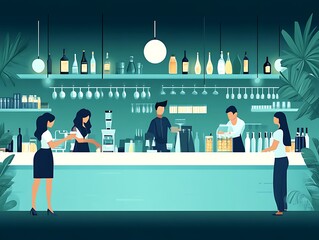 Stylish Bar Staff Serving Customers in Modern Bar Setting