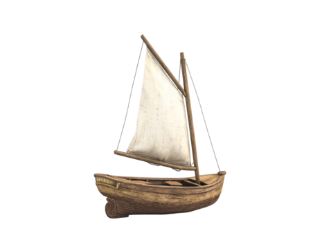 a model sailboat with a white sail