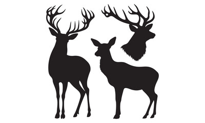 Vector illustration of a deer silhouette with antlers in a natural setting