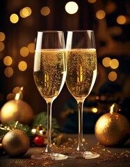 Copas de champán celebrando Nochevieja y Año Nuevo 