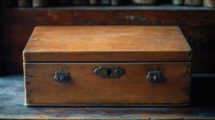 Vintage Wooden Storage Box with Metal Clasps on Rustic Background