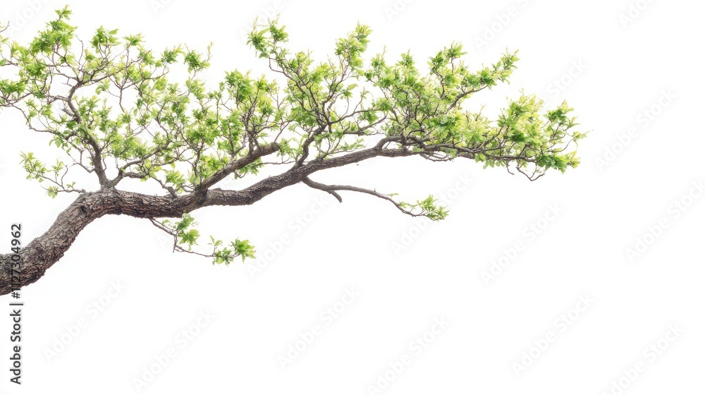 Fototapete Tree branches extending on a white background creating ample empty space for text placement and design composition.