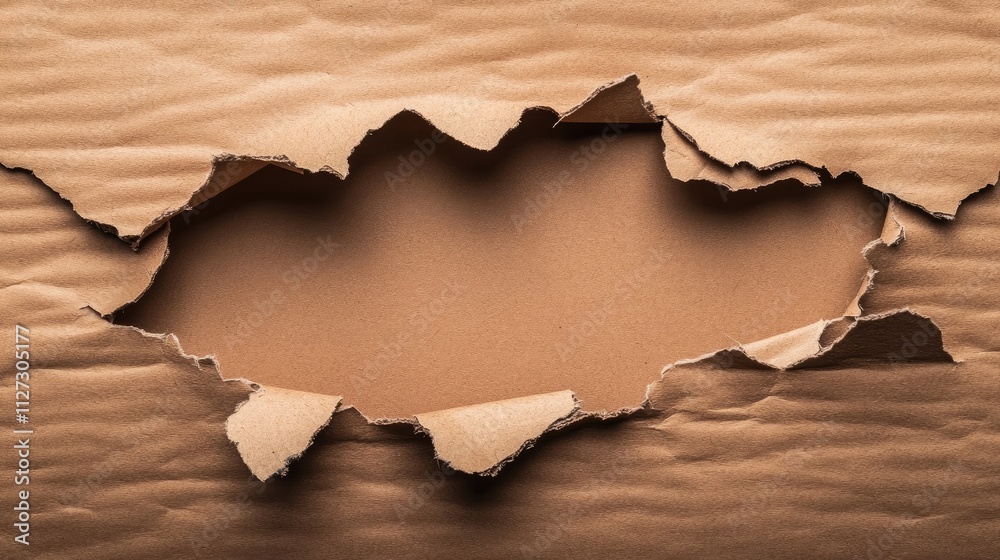 Poster torn brown packaging paper revealing a blank space suitable for web hosting or advertising concepts.