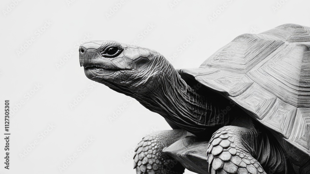 Aufkleber Spurred tortoise portrait emphasizing unique features and charm on a minimalist white background ideal for wildlife or nature themes