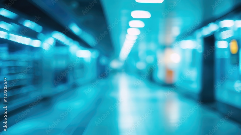 Poster abstract blurred supermarket interior background with soft focus lighting for use in advertisements 