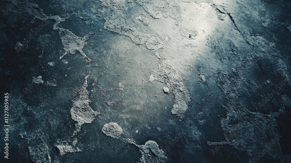 Poster abstract textured surface of weathered concrete floor with visible salt corrosion and grime in a dar