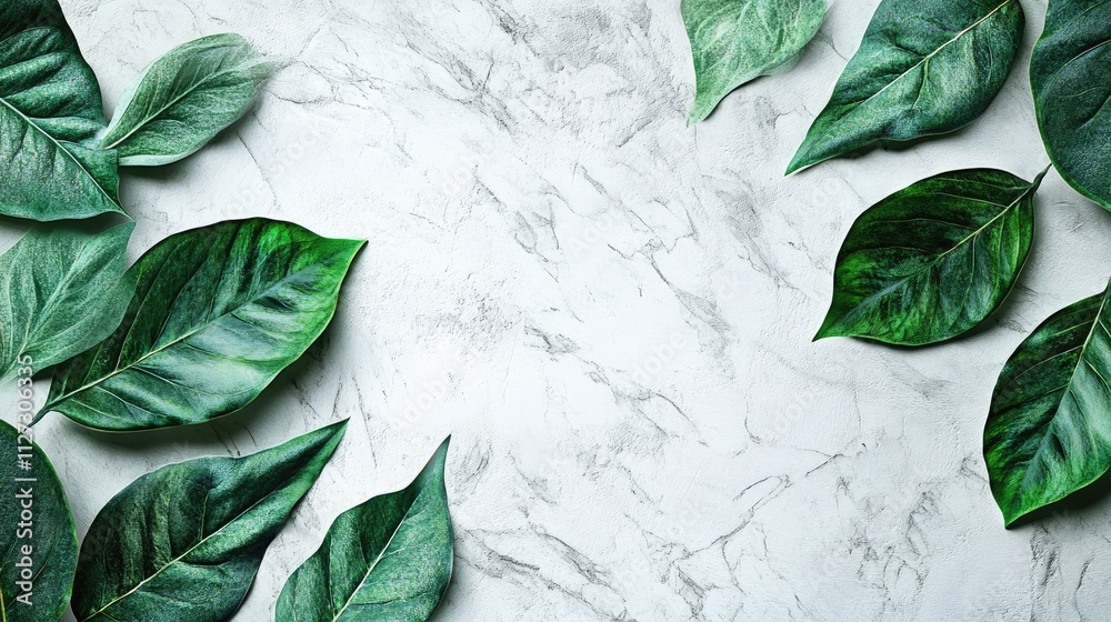 Poster vibrant green leaf textures with detailed veins against a plain white background for versatile copy 