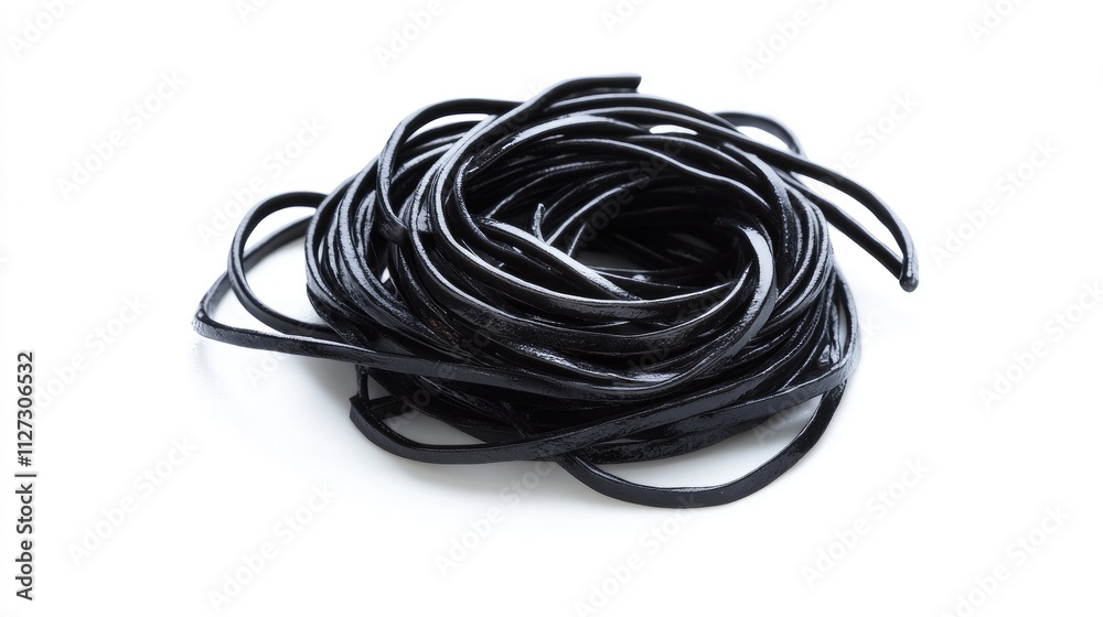 Poster Black spaghetti strands isolated on a clean white background perfect for culinary presentations and food styling concepts
