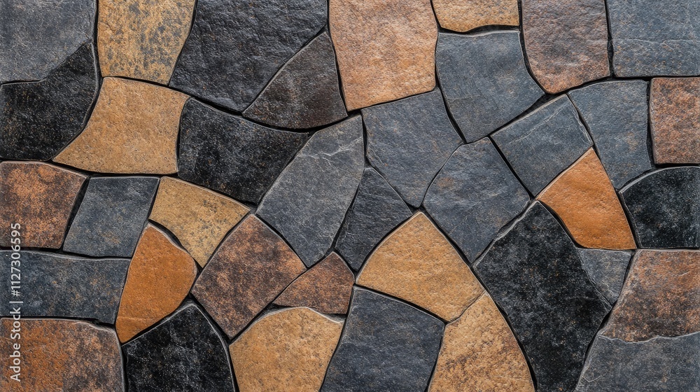 Poster textured interlocking paver blocks in brown and black showcasing various shapes ideal for outdoor pa
