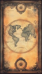 An antique-style world map with intricate details and a vintage aesthetic.