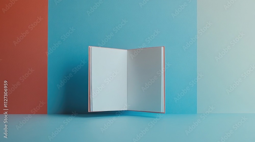 Aufkleber Blank brochure mockup displaying an open empty booklet on a colorful geometric background ideal for design presentations or marketing materials